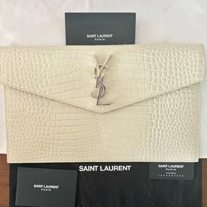 YSL Croc Embossed  EnvelopeClutch with conversion to crossbody option Versatile!